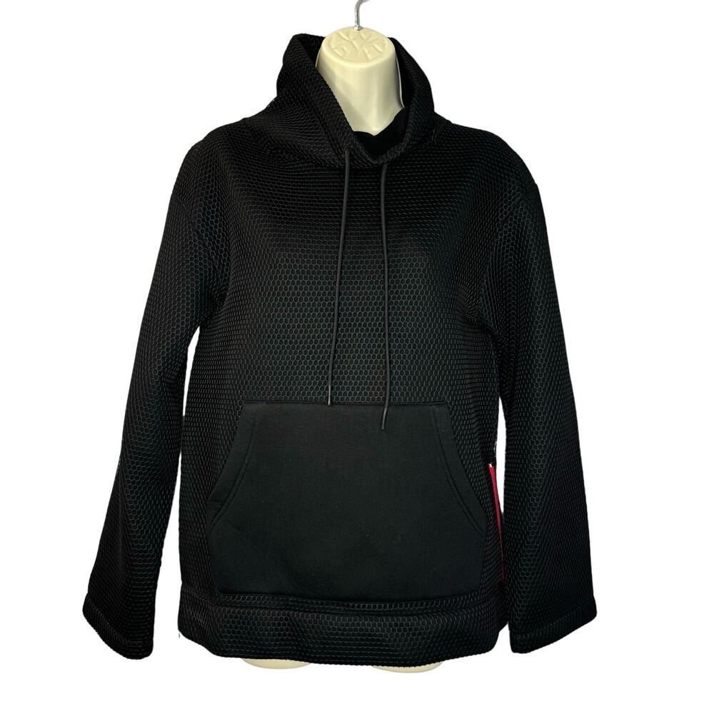 GSTQ Textured Hoodie Zippered Detail Black Relax Women's XS Casual